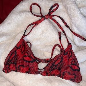 Red Snakeskin String Bikini Top